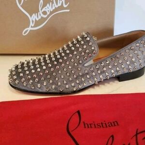 Christian Louboutin ROLLERBOY Spikes Studded Mens Loafers Flat Shoes Grey $1395